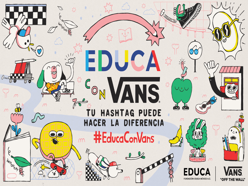 Vans creó una dinámica en redes sociales en la cual por cada hashtag #EducaConVans compartido por los usuarios, la marca donaría $19.66 pesos a la Fundación EDUCA con el objetivo de llegar a un millón en apoyos y sensibilizar a la sociedad sobre el impacto de la pandemia en la educación